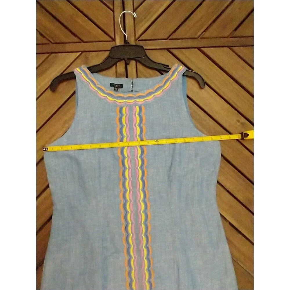 Talbots Linen Embroidered  Knee Length Dress 8p Blue Boho Beachy Cottagecore - Picture 6 of 8